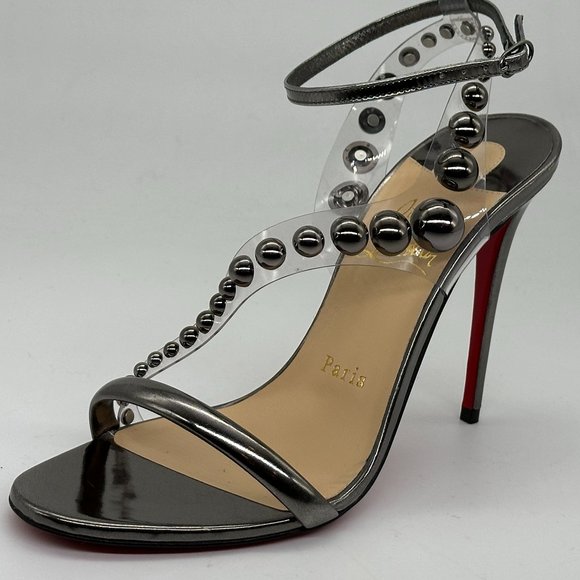 Christian Louboutin CORINETTA 100 Studded PVC Strap SandalS Heels Shoes $845 - Picture 4 of 14